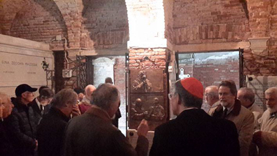 IL Guardian Grando Franco Posocco illustra il lavoro di restauro della Cappella della Scuola di San Rocco.